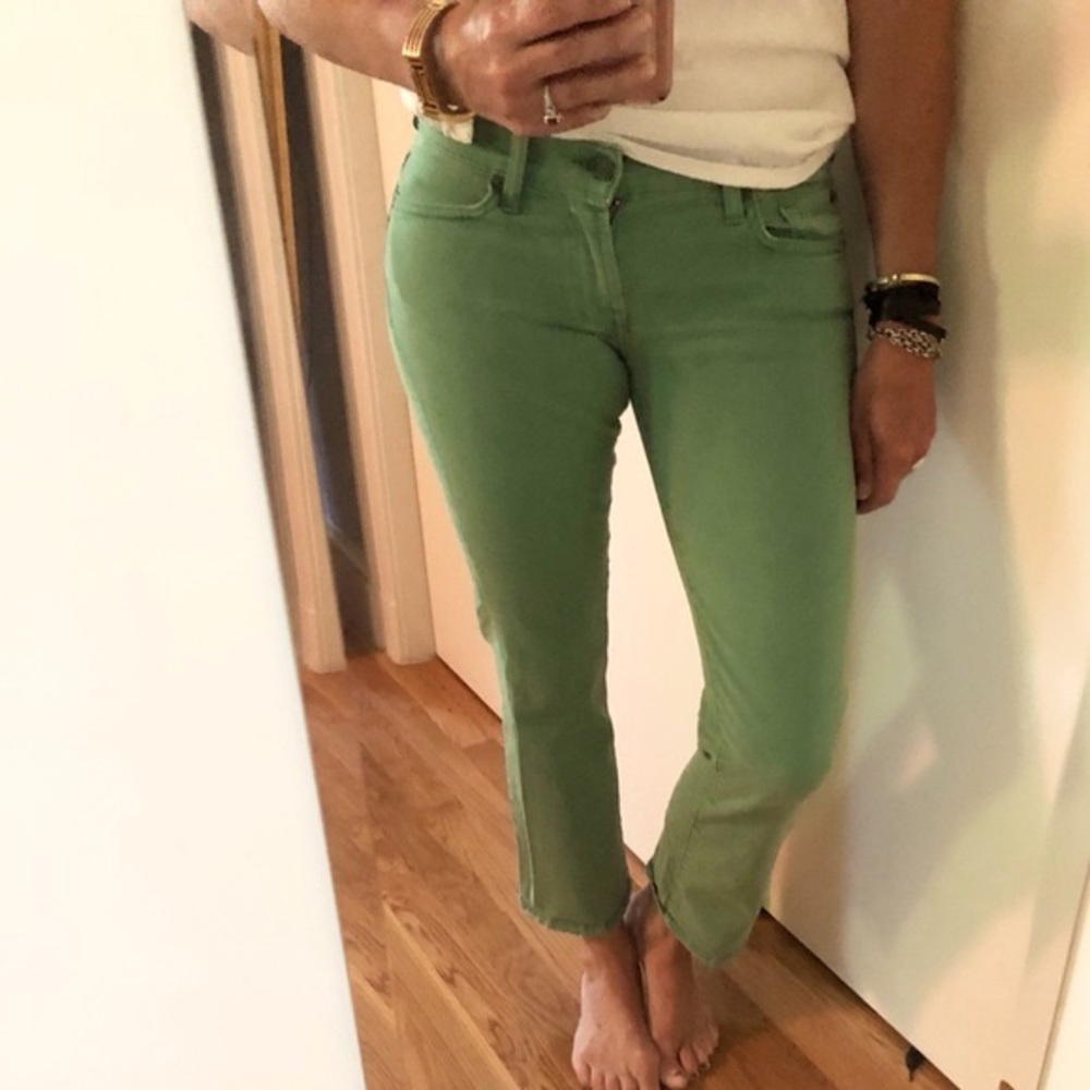 7 For All Mankind Green Cropped Flare Jeans
